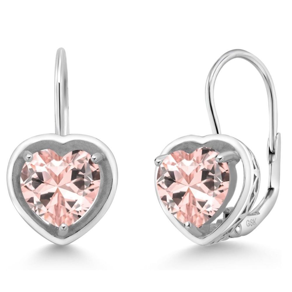 925 Sterling Silver with 2.50 Cttw 7MM Peach Morganite Heart Leverback Earrings
